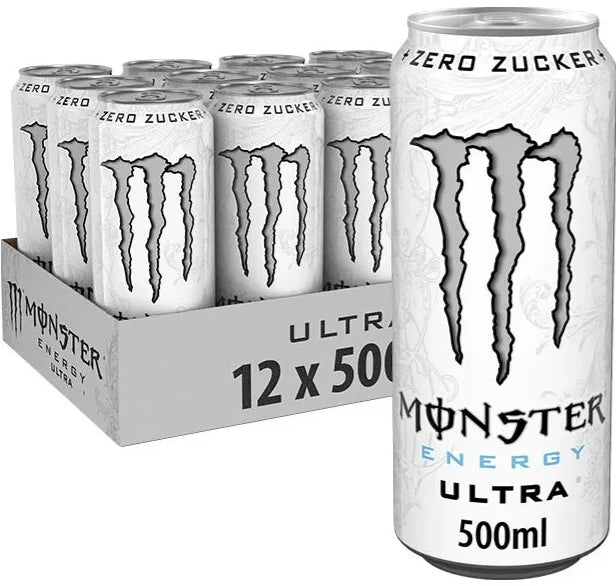 12er-Pack Monster Ultra White Energy (500 ml) – Klassischer Energy-Drink mit leichtem und erfrischendem Zitrusgeschmack, ganz ohne Zucker. Perfekt für eine belebende und frische Erfrischung. Angebot von GEtca GmbH.