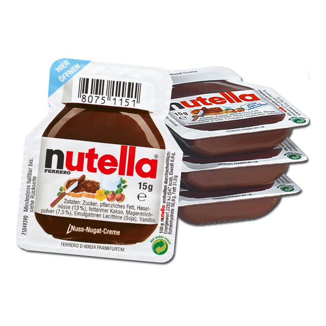 Nutella Portionsbecher (15 g) – Cremige Haselnuss-Schokoladencreme in praktischer Einzelportion. Perfekt für unterwegs oder als süßer Frühstücksgenuss. Angebot von GEtca GmbH.