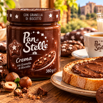 Pan di Stelle Crema 380 g – Haselnuss-Kakao-Creme mit Keksstückchen