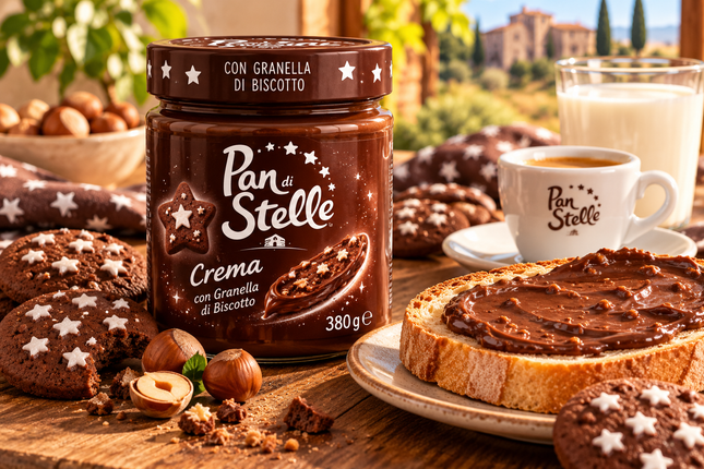 Pan di Stelle Crema 380 g – Haselnuss-Kakao-Creme mit Keksstückchen