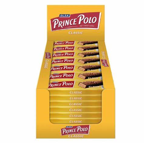 Prince Polo Classic – knusprige Waffelschichten mit cremiger Kakaofüllung, umhüllt von zarter Schokolade, angeboten von der GEtca GmbH. Perfekt für alle, die den klassischen Waffel-Schokoladen-Genuss lieben!