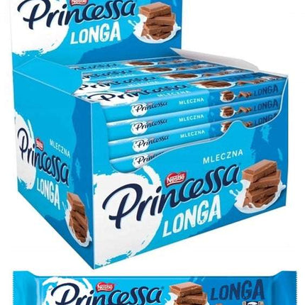 Princessa Longa Milky – knusprige Waffelschichten mit cremiger Milchfüllung, umhüllt von zarter Schokolade, angeboten von der GEtca GmbH. Perfekt für alle, die einen milden, cremigen Schokoladen-Waffelgenuss lieben!