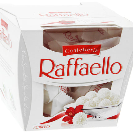 Raffaello Pralinen (150 g) – Zarte Kokos-Pralinen mit feiner Milchcreme-Füllung und knusprigem Kern. Perfekt für einen exotischen Genussmoment. Angebot von GEtca GmbH.