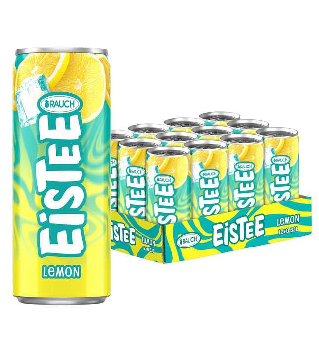 Rauch Eistee Lemon 0,33 l Dose – zitroniger Eistee mit natürlichem Geschmack in handlicher Aluminiumdose mit frischem, gelbem Design, angeboten von Getca GmbH im professionellen Onlinehandel.