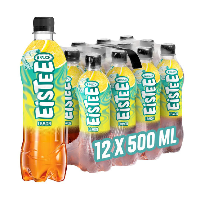 Rauch Eistee Lemon 0,5 l Flasche – zitroniger Eistee mit natürlichem Geschmack in handlicher Aluminiumdose mit frischem, gelbem Design, angeboten von Getca GmbH im professionellen Onlinehandel.