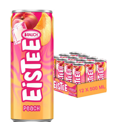 Rauch Eistee Peach 0,33 l Dose – erfrischender Eistee mit feinem Pfirsichgeschmack in kompaktem Format, moderne Aluminiumdose mit farblich passendem Design, angeboten von Getca GmbH im qualifizierten Onlineverkauf.