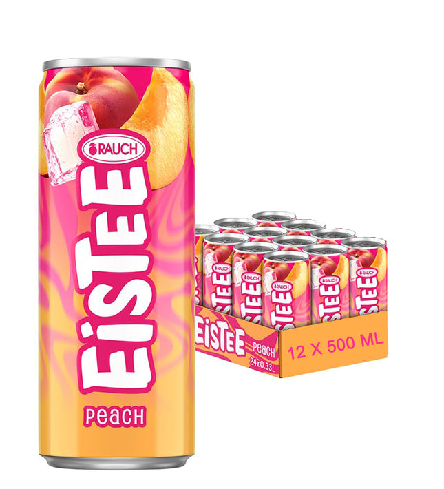 Rauch Eistee Peach 0,33 l Dose – erfrischender Eistee mit feinem Pfirsichgeschmack in kompaktem Format, moderne Aluminiumdose mit farblich passendem Design, angeboten von Getca GmbH im qualifizierten Onlineverkauf.