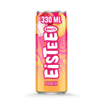 Rauch Eistee Peach 0,33 l Dose – erfrischender Eistee mit feinem Pfirsichgeschmack in kompaktem Format, moderne Aluminiumdose mit farblich passendem Design, angeboten von Getca GmbH im qualifizierten Onlineverkauf.