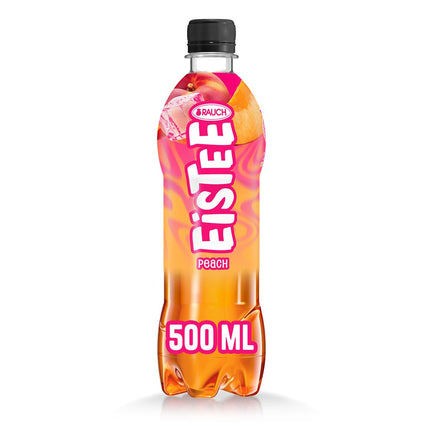 Rauch Eistee Peach 0,5 l Flasche – erfrischender Eistee mit feinem Pfirsichgeschmack in kompaktem Format, moderne Aluminiumdose mit farblich passendem Design, angeboten von Getca GmbH im qualifizierten Onlineverkauf.