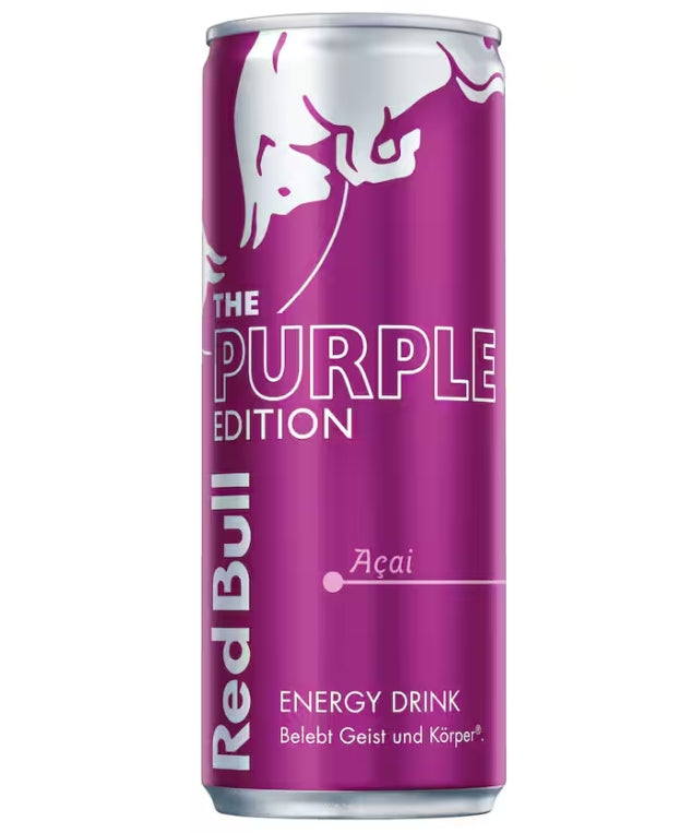 Red Bull Purple Edition Açaí 250 ml – ein koffeinhaltiger Energy-Drink mit dem fruchtigen Geschmack der Açaí-Beere. Enthält Taurin, Koffein und B-Vitamine für einen belebenden Energieschub. Erhältlich bei GEtca GmbH.