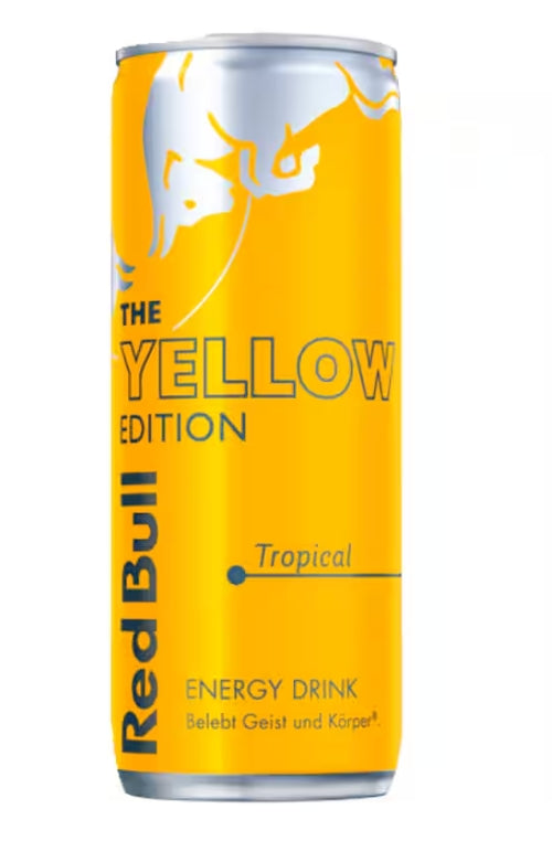 Red Bull Tropical Edition 250 ml – ein koffeinhaltiger Energy-Drink mit exotischem Fruchtgeschmack, der tropische Aromen wie Ananas und Mango vereint. Enthält Taurin, Koffein und B-Vitamine für einen belebenden Energieschub. Erhältlich bei GEtca GmbH.