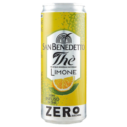 San Benedetto Eistee Lemon Zero 330 ml – ein erfrischender, zuckerfreier Eistee mit Zitronengeschmack. Enthält natürliches Mineralwasser, Tee-Extrakt und Zitronensaft für einen belebenden Genuss. Erhältlich bei GEtca GmbH.