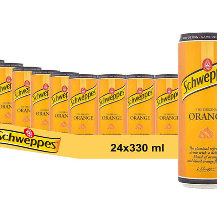 Schweppes Orange – erfrischendes Getränk mit intensivem Orangengeschmack und einer spritzigen Note, angeboten von der GEtca GmbH. Perfekt für alle, die eine fruchtige und prickelnde Erfrischung genießen möchten!