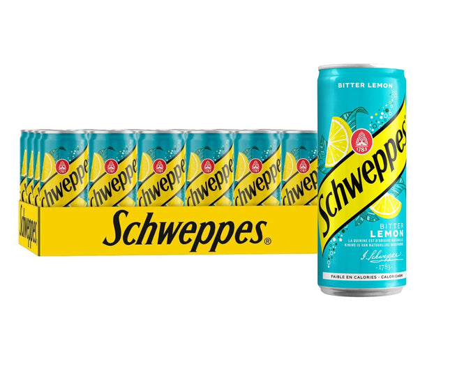 Schweppes Bitter Lemon – erfrischende Limonade mit einem intensiven Zitronengeschmack und einer leicht herben Note, angeboten von der GEtca GmbH. Perfekt für alle, die eine spritzige und einzigartige Erfrischung genießen möchten!