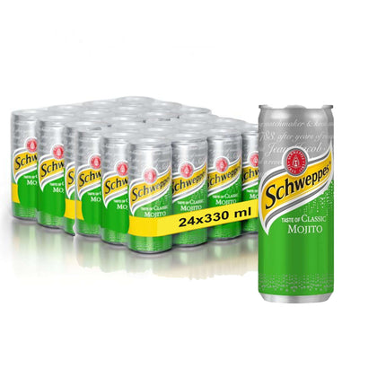 Schweppes Mojito – erfrischendes Getränk mit einer spritzigen Mischung aus Limette und Minze, inspiriert vom klassischen Mojito-Cocktail, angeboten von der GEtca GmbH. Perfekt für alle, die eine prickelnde, frische Alternative genießen möchten!