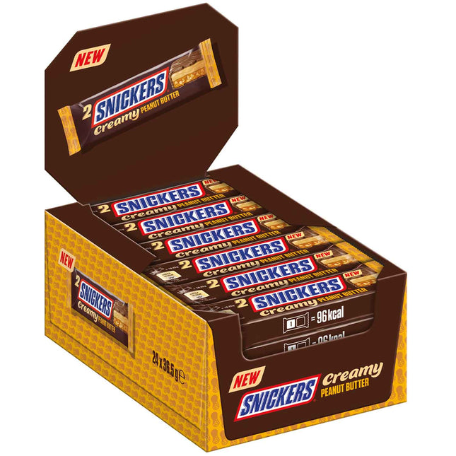 Snickers Creamy Peanut Butter – köstlicher Schokoriegel mit cremiger Erdnussbutter-Füllung, umhüllt von zarter Milchschokolade, angeboten von der GEtca GmbH. Perfekt für alle, die die Kombination aus Schokolade und Erdnussbutter lieben.