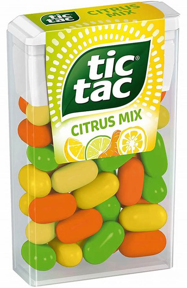 TIC TAC Citrus Mix (18 g) – Spritzige Mischung aus erfrischenden Zitrusdragees für einen belebenden Geschmacksmoment. Perfekt für unterwegs oder zwischendurch. Angebot von GEtca GmbH.