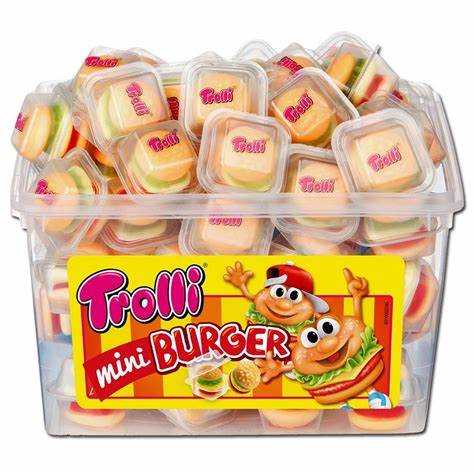 Die Packung Trolli Mini Burger 600g enthält kleine, fruchtige Schaumzucker-Burger mit einem köstlichen Geschmack – perfekt für einen verspielten und süßen Genussmoment. Das Produkt wird von der GEtca GmbH angeboten.