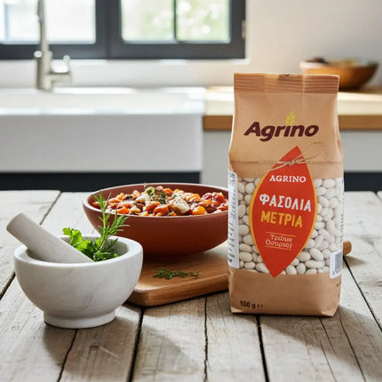 AGRINO Weiße Bohnen medium 500 g Produktbild – ausgewählte Bohnen für traditionelle Hausmannskost.