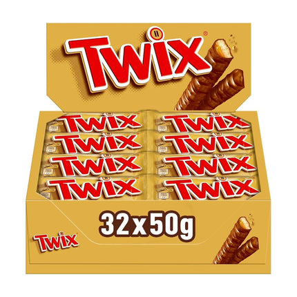 Twix Doppelriegel – knusprige Keksriegel mit cremigem Karamell, umhüllt von zarter Milchschokolade, angeboten von der GEtca GmbH. Perfekt für alle, die die klassische Kombination aus Keks, Karamell und Schokolade lieben.