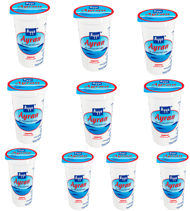 Ayyo Ayran 20 Bechern à 250 ml – traditioneller, leicht gesalzener Joghurt-Drink mit cremiger Konsistenz, ideal als erfrischende Beilage zu Grillgerichten, Döner und orientalischen Speisen in Gastronomie und Großküche. Dieses Produkt wird angeboten von Getca GmbH.