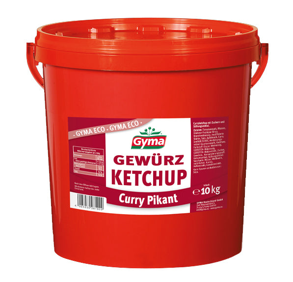 Gyma ECO Gewürzketchup Curry Pikant im 10 kg Kanister – würzig-scharfer Tomatenketchup mit pikanter Currynote, ideal für Imbiss, Gastronomie und Großküche. Dieses Produkt wird angeboten von Getca GmbH.