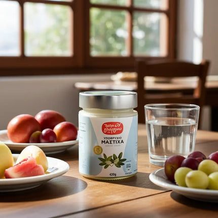 Papageorgiou Mastiha Süßspeise im Glas 420 g – authentische griechische Delikatesse zum Servieren mit kaltem Wasser