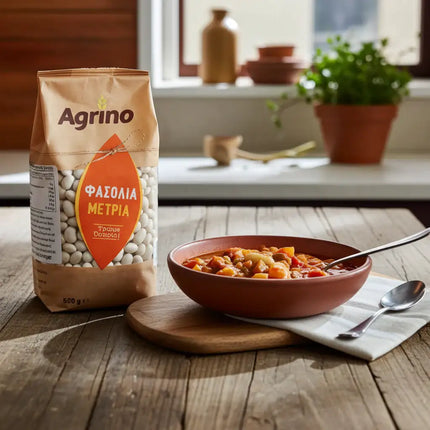 AGRINO Weiße Bohnen medium 500 g in Originalverpackung – griechische Hülsenfrüchte von bester