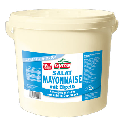Gyma ECO Salatmayonnaise mit 50 % Fett im 10 kg Kanister – cremige, vollmundige Mayonnaise für Salate, Sandwiches und Großküchenanwendungen. Dieses Produkt wird angeboten von Getca GmbH.