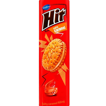 Hit Cookies Salted Caramel 220g sind köstliche Doppelkekse mit einer cremigen Karamellfüllung und einer feinen salzigen Note – die perfekte Kombination aus süß und salzig. Perfekt für alle, die ein einzigartiges Geschmackserlebnis genießen möchten! Das Produkt wird von der GEtca GmbH angeboten.