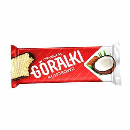 Die Packung Góralki Kokosnuss Waffel 45g der Firma GEtca GmbH enthält zehn knusprige Waffelriegel mit köstlicher Kokosnussfüllung – perfekt für einen exotischen Genussmoment unterwegs oder zu Hause.