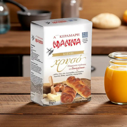 Manna Mehl für Tsoureki 1000 g Detailansicht – feines Weizenmehl für authentische griechische Backrezepte