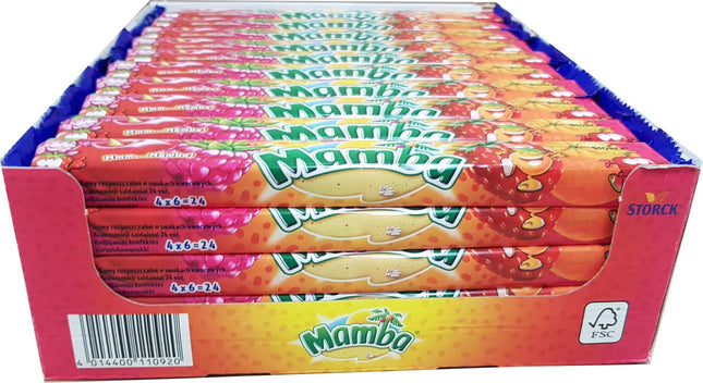 50er-Pack Mamba (4x26,5 g) – Fruchtige Kaubonbons in vier köstlichen Geschmacksrichtungen für abwechslungsreichen Naschspaß. Perfekt für unterwegs oder zum Teilen. Angebot von GEtca GmbH.