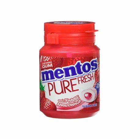 Mentos Pure Fresh Strawberry Bottle 60g enthält erfrischenden Kaugummi mit einem fruchtigen Erdbeergeschmack und einer langanhaltenden Frische – perfekt für einen belebenden Genussmoment. Das Produkt wird von der GEtca GmbH angeboten.