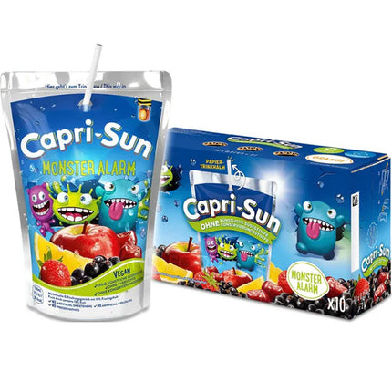 10er-Pack Capri-Sun Monster Alarm Trinkpackungen (200 ml) – Fruchtiger Mix aus verschiedenen Geschmacksrichtungen in praktischen Trinkbeuteln. Perfekt für kleine Monster mit großem Durst. Angebot von GEtca GmbH.