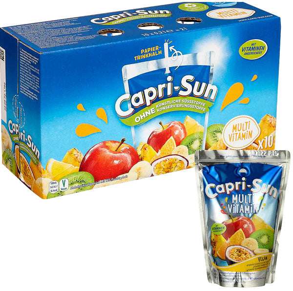 10er-Pack Capri-Sun Multivitamin Trinkpackungen (200 ml) – Fruchtiger Mix aus verschiedenen Vitaminen in praktischen Trinkbeuteln. Perfekt für eine erfrischende und belebende Pause. Angebot von GEtca GmbH.