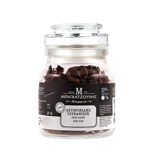 Bagatzounis Sternanis 30g Verpackung – ganzer Sternanis mit intensivem Aroma für Gebäck, Tee, Glühwein und orientalische Gerichte.