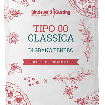 Bindewald + Gutting Weizenmehls Tipo 00 Classica im 25-kg-Sack – besonders fein ausgemahlenes italienisches Qualitätsmehl mit hoher Backfähigkeit, ideal für Pizza, Pasta und feines Gebäck in Gastronomie und Großküche. Dieses Produkt wird angeboten von Getca GmbH.