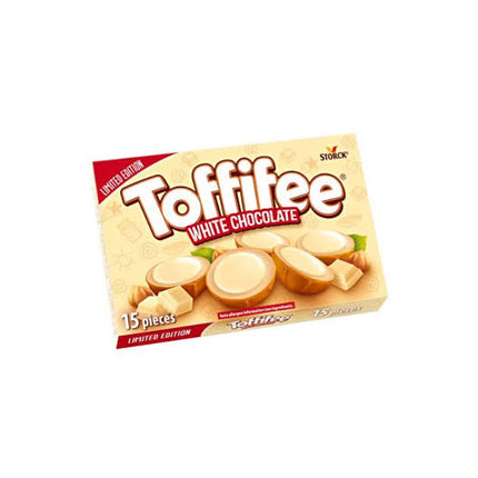 Toffifee White Chocolate (125g) – köstliche Kombination aus Haselnuss, Karamell, Nougatcreme und weißer Schokolade, angeboten von der GEtca GmbH. Perfekt für alle, die den einzigartigen Geschmack von weißer Schokolade lieben.