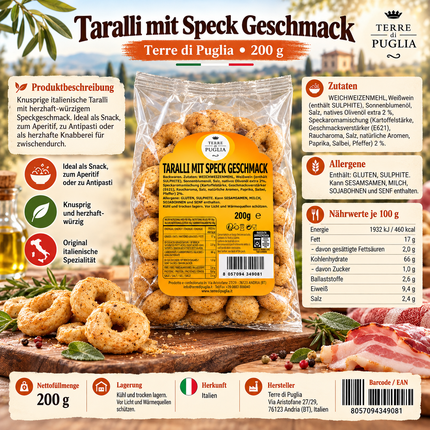 erre di Puglia Taralli mit Speckgeschmack, 200-g