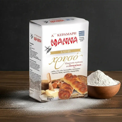 Manna Mehl für Tsoureki 1 kg Packung – spezielles Weizenmehl für griechisches Osterbrot und Hefegebäck