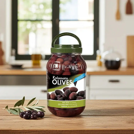 Zanae Kalamon Jumbo Oliven 2kg – Fleischige schwarze Kalamata-Oliven aus Griechenland