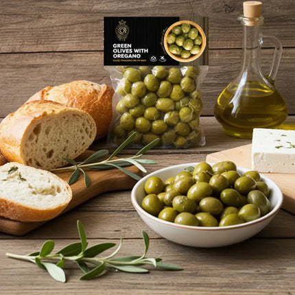 Griechische grüne Oliven 250g mit Oregano 